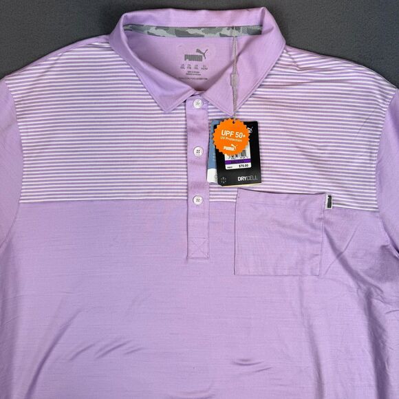 NWT PUMA Mens 2XL Cloudspun Pocket Polo Lupine Heather Purple Golf Shirt UPF 50+ - Picture 1 of 11